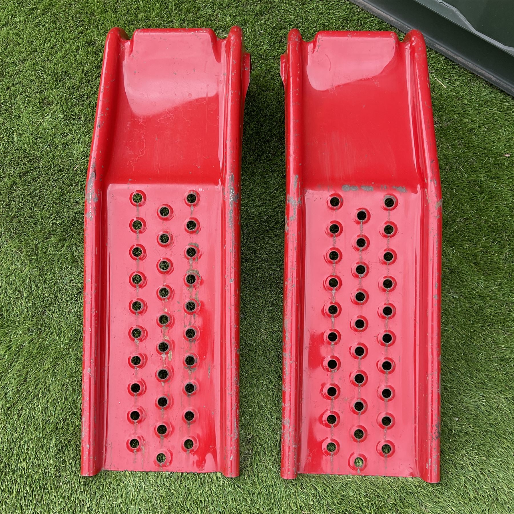 Pair Of Vintage Metal Car Ramps Stamped Cr 78 Painted In Red This Lot