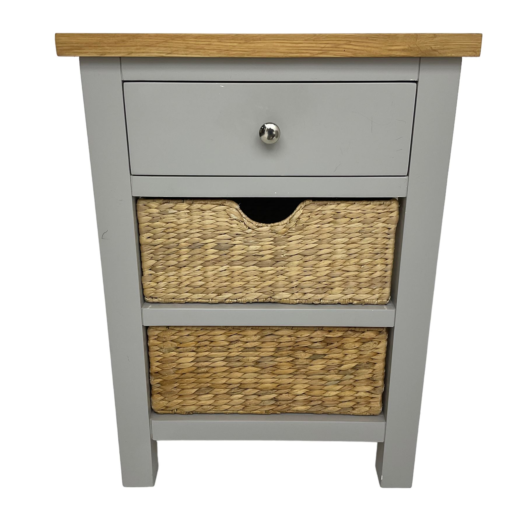 Roseland Farrow - oak and grey finish side table, fitted with single drawer and two basket drawers 