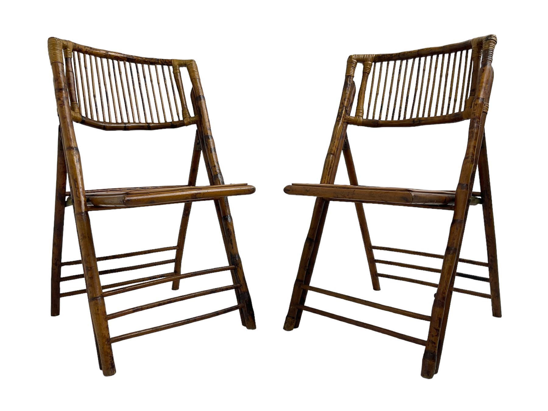 Mid-20th century bamboo framed folding chairs