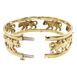 9ct gold leopard design hinged bangle, Sheffield import mark 1995