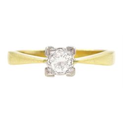 18ct gold square set, single stone round brilliant cut diamond ring, Sheffield 1985, diamo...