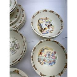 Royal Doulton bunny dinner wares, including four baby bowls, plates of various sizes, bowls etc 