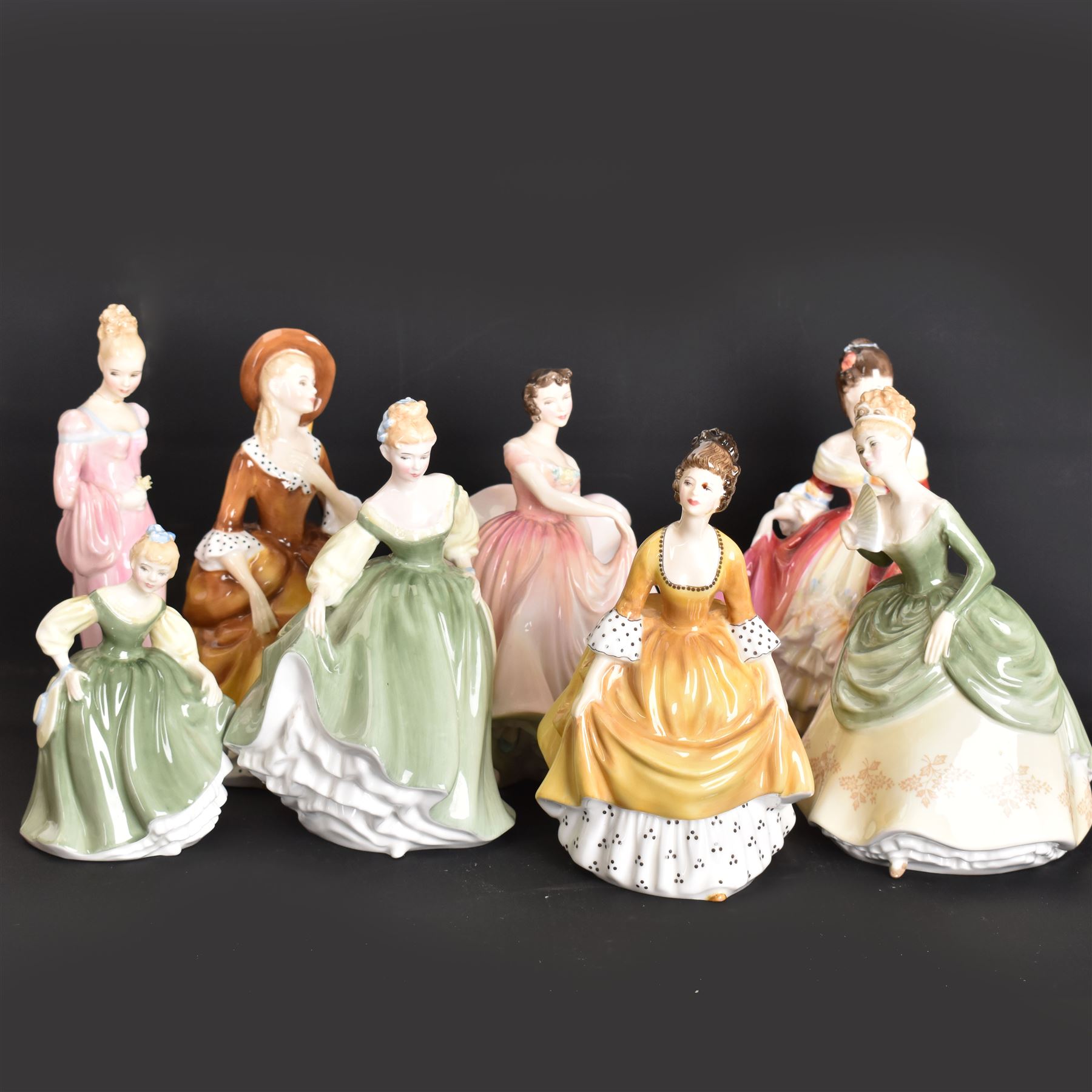 Eight Royal Doulton figures, including Southern Belle, Soiree, Sandra etc 