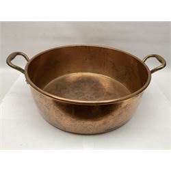 Large Victorian copper twin handled jam or preserve pan, not including handles H18cm D53cm