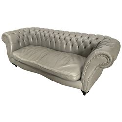 Three seat Chesterfield sofa, upholstered in grey buttoned leather