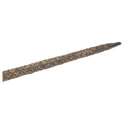 19th century snakeskin covered sword stick, the single edged blade with etched foliate decoration, blade L66cm, overall L91cm