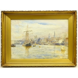  Robert Jobling (Staithes Group 1841-1923): Shipping on the River Tyne Newcastle, watercolour signed 36cm x 49cm  