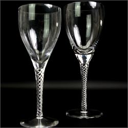 Part suit of Stuart Ariel drinking glasses comprising eight champagne flutes, six white wine glasses and two red wine glasses, together with a Saint Louis heavy cut glass vase, H25cm