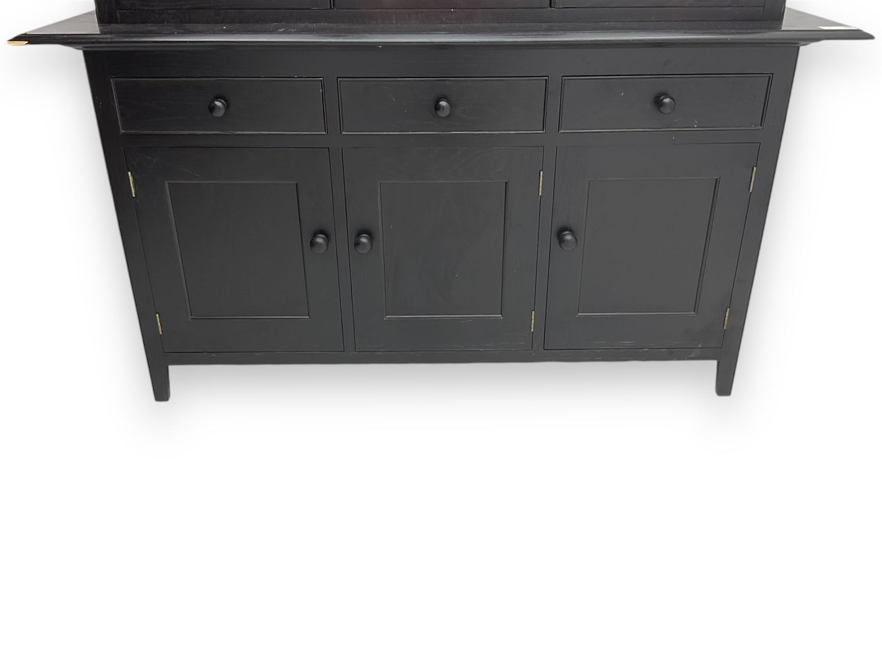 Marks and Spencer - black finish display unit, three glazed cupboards above three drawers and three further cupboards