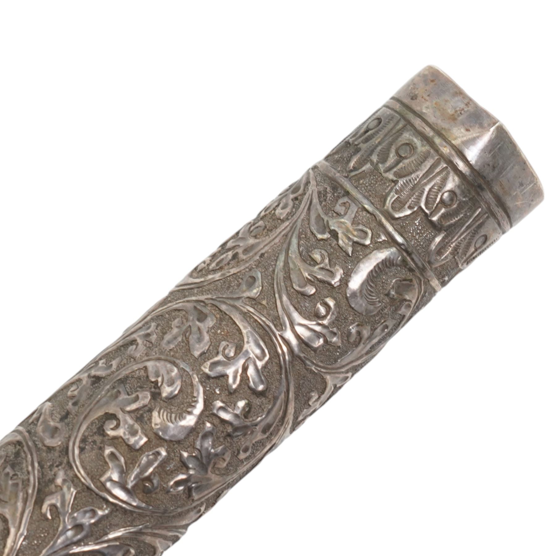 Silver stick handle of tapering form chased with leaves and scrolls and engraved 'G.H.' L36cm