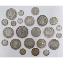  Queen Victoria and later pre 1920 British silver coins including Queen Victoria Gothic florin 1853, seven halfcrowns dated 1889, 1890, 1894, 1896, 1913 and two 1916, 1887 double florin etc  