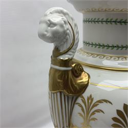 Mangani table lamp, shaped as an urn with twin handles, with gilt decoration upon a stepped base, H80cm