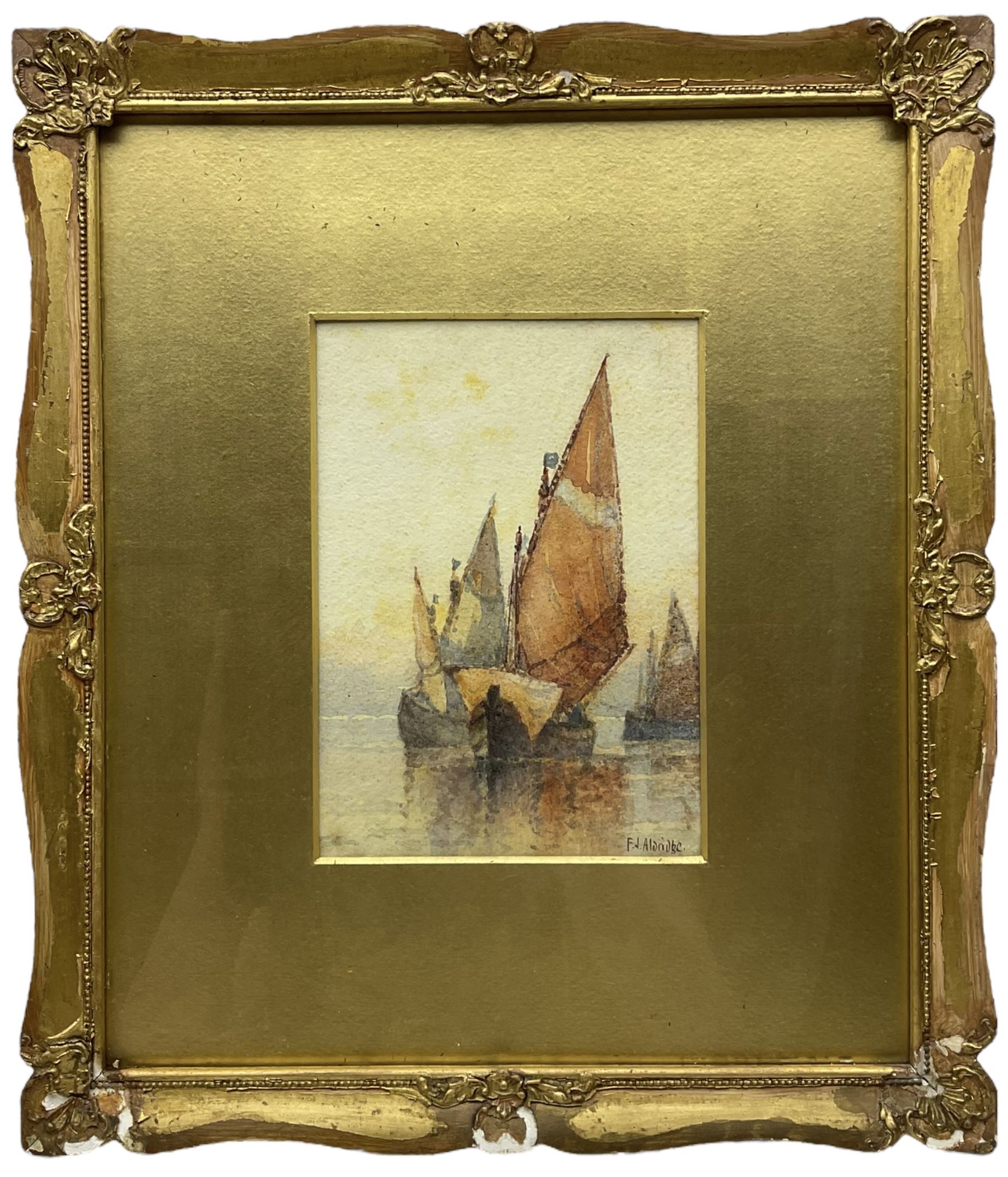 Frederick James Aldridge (British 1850-1933): Shipping on Calm Waters, pair shipping watercolours signed 17cm x 12cm (2)