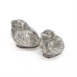 Pair of Edwardian silver novelty peppers, modelled as chicks, hallmarked Charles & George ...