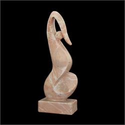 Abstract pink marble sculpture, upon a rectangular base, H63cm