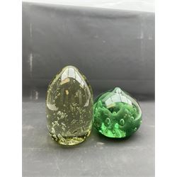 Two extra large Victorian glass dumps, with bubble inclusions tallest H22cm