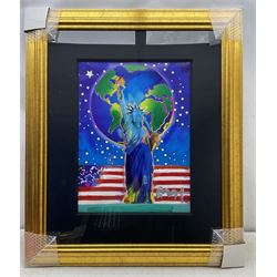 Peter Max (American 1937-): 'United we Stand', 'Liberty and Justice for All', 'God Bless America - With Five Liberties', 'God Bless America II', 'Peace on Earth', and 'Land of the Free, Home of the Brave', set of six mixed media with acrylic and colour lithography 59cm x 44cm (6)