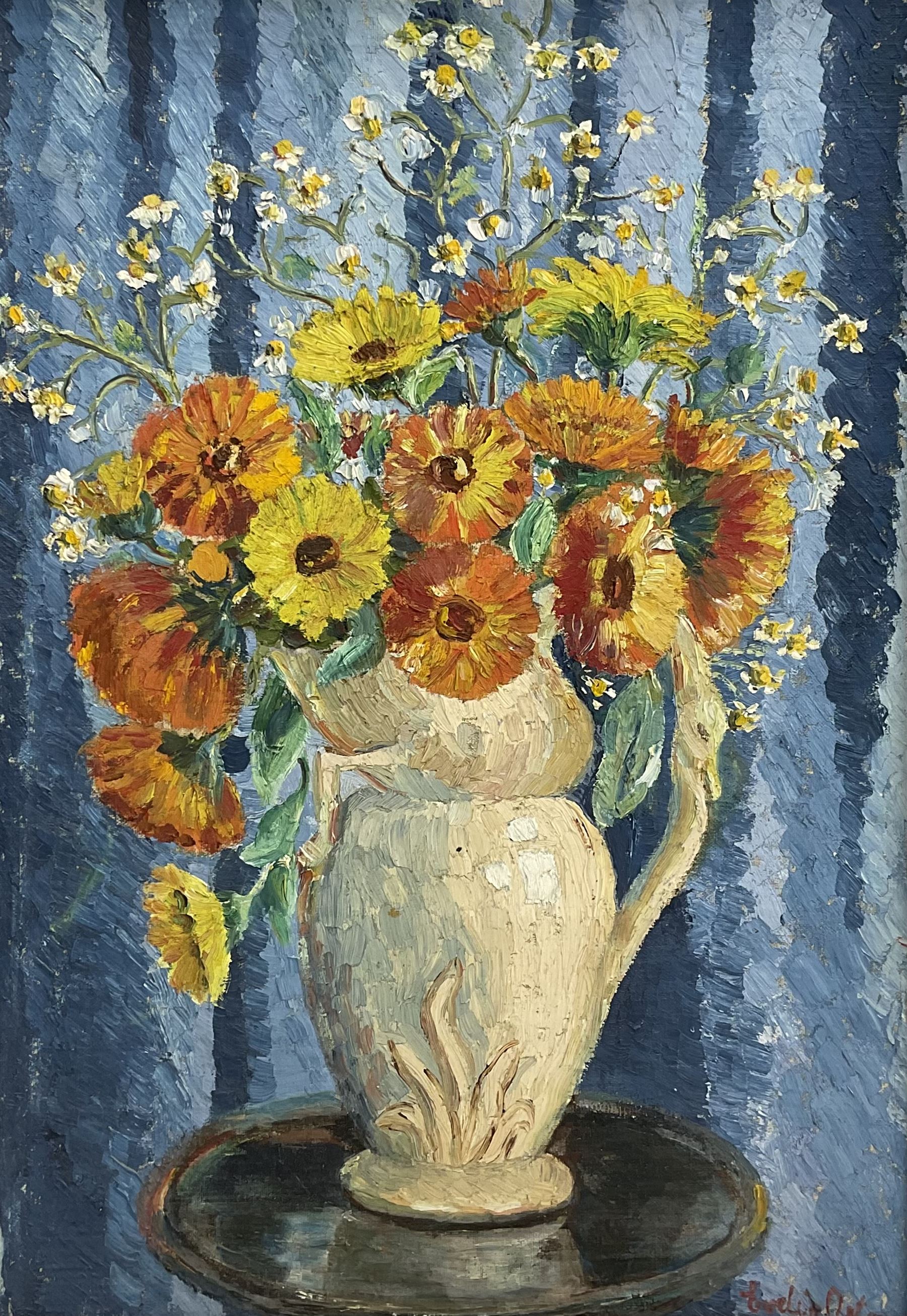 Evelin Winifred Aston (British 1891-1975): Still Life of Flowers in a Vase, oil on canvas board signed 46cm x 39cm