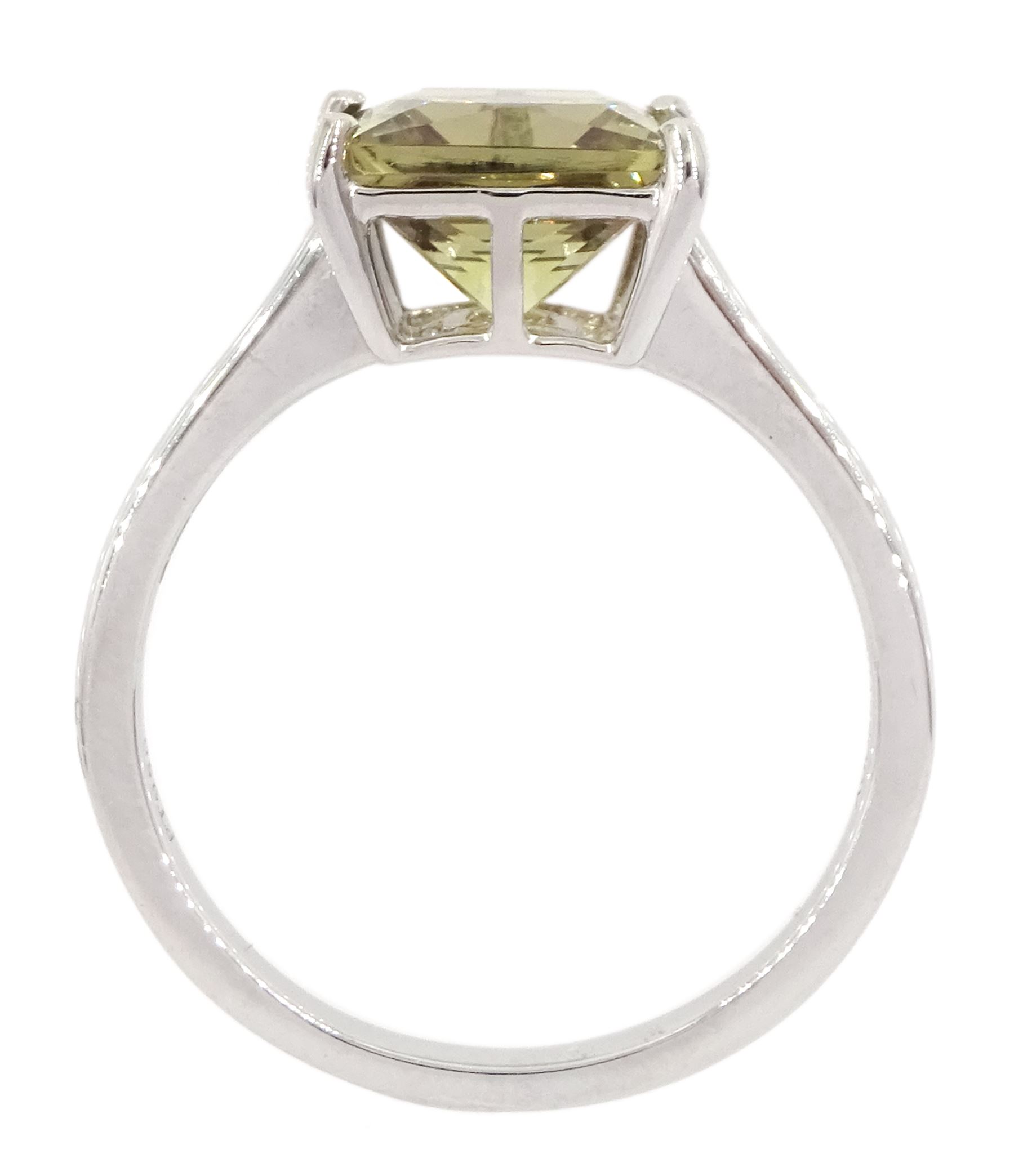 Platinum single stone princess cut csarite ring, hallmarked, csarite approx 3.95 carat