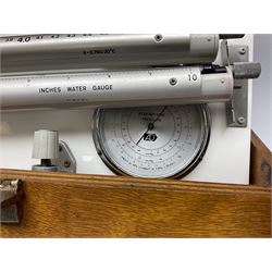 Airflow Developments Ltd. Mk.4/5 airflow testing set (Manometer), serial no.35774, in wooden case with four folding legs L83cm