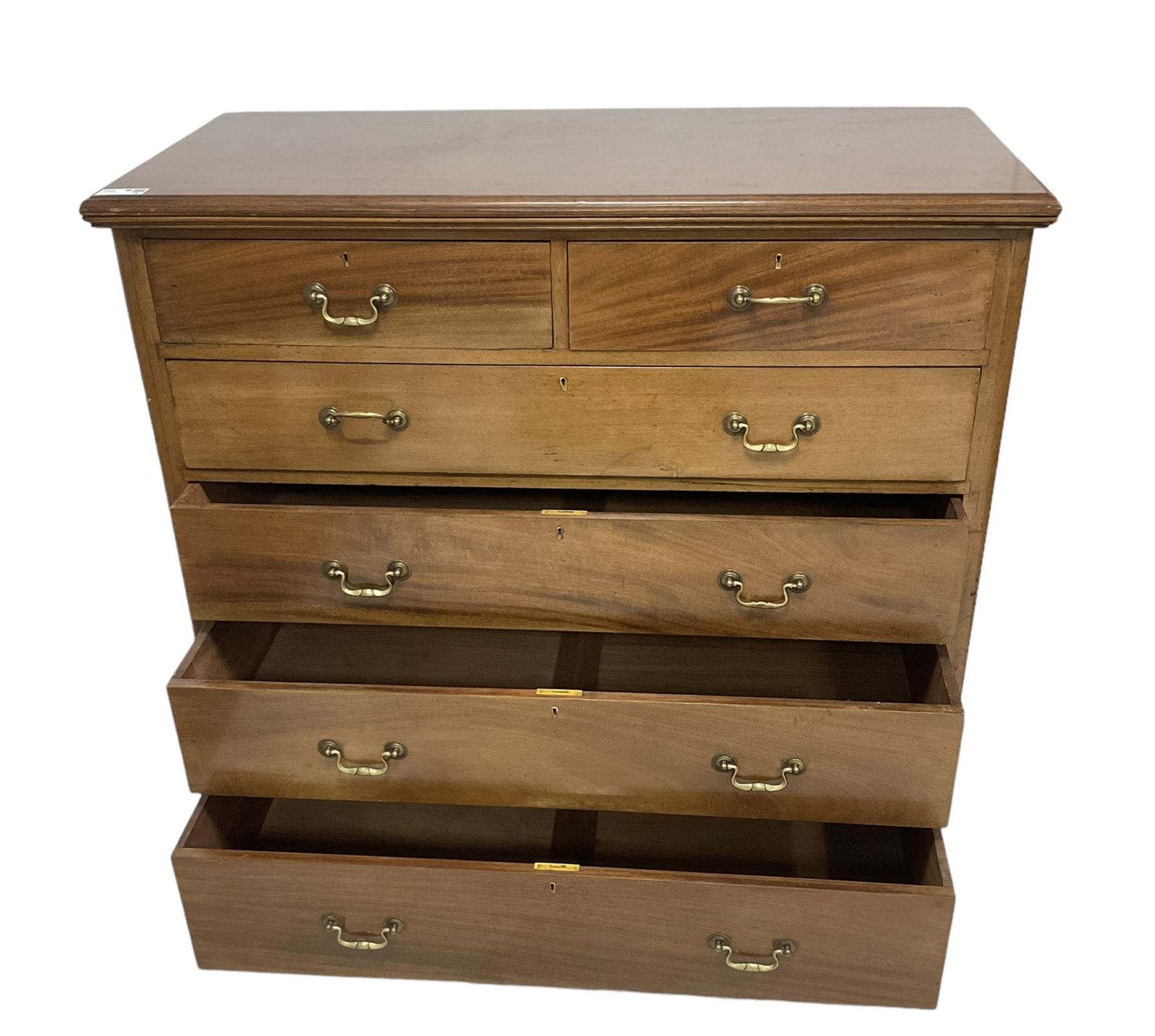 Large Victorian mahogany chest, moulded rectangular top over two short and three long graduating drawers, on plinth base 