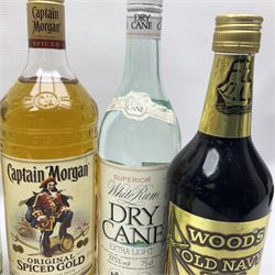 Mix alcohol, to include Bacardi Gold, Captain Morgan Spiced Rum, Woods Old Navy Rum, etc, various contents and proof (6)