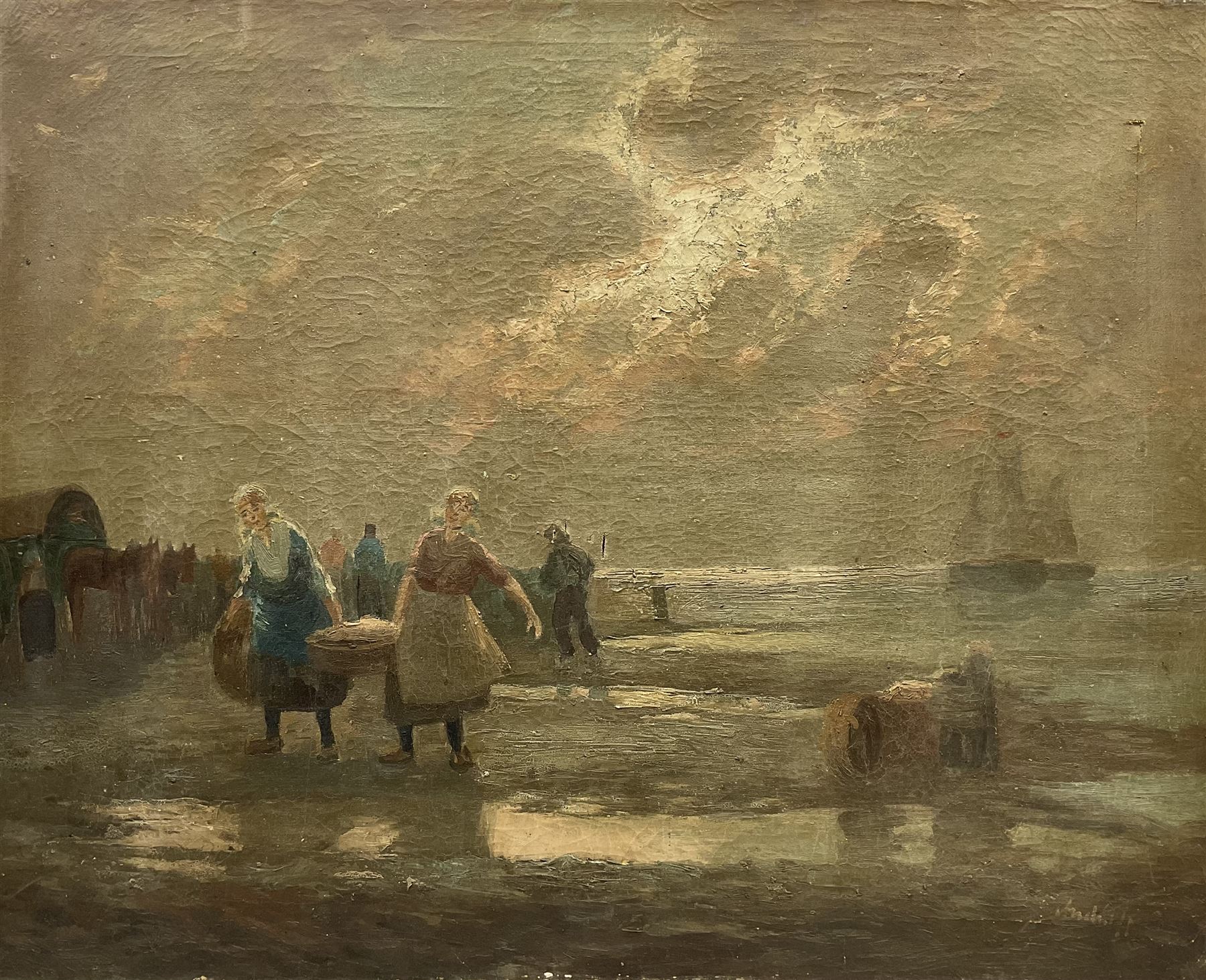 English Primitive School (19th/20th Century): Fishergirls on the Shoreline, oil on canvas indistinctly signed 54cm x 68cm 
Provenance: private collection, purchased David Duggleby Ltd 28th November 2011 Lot 84