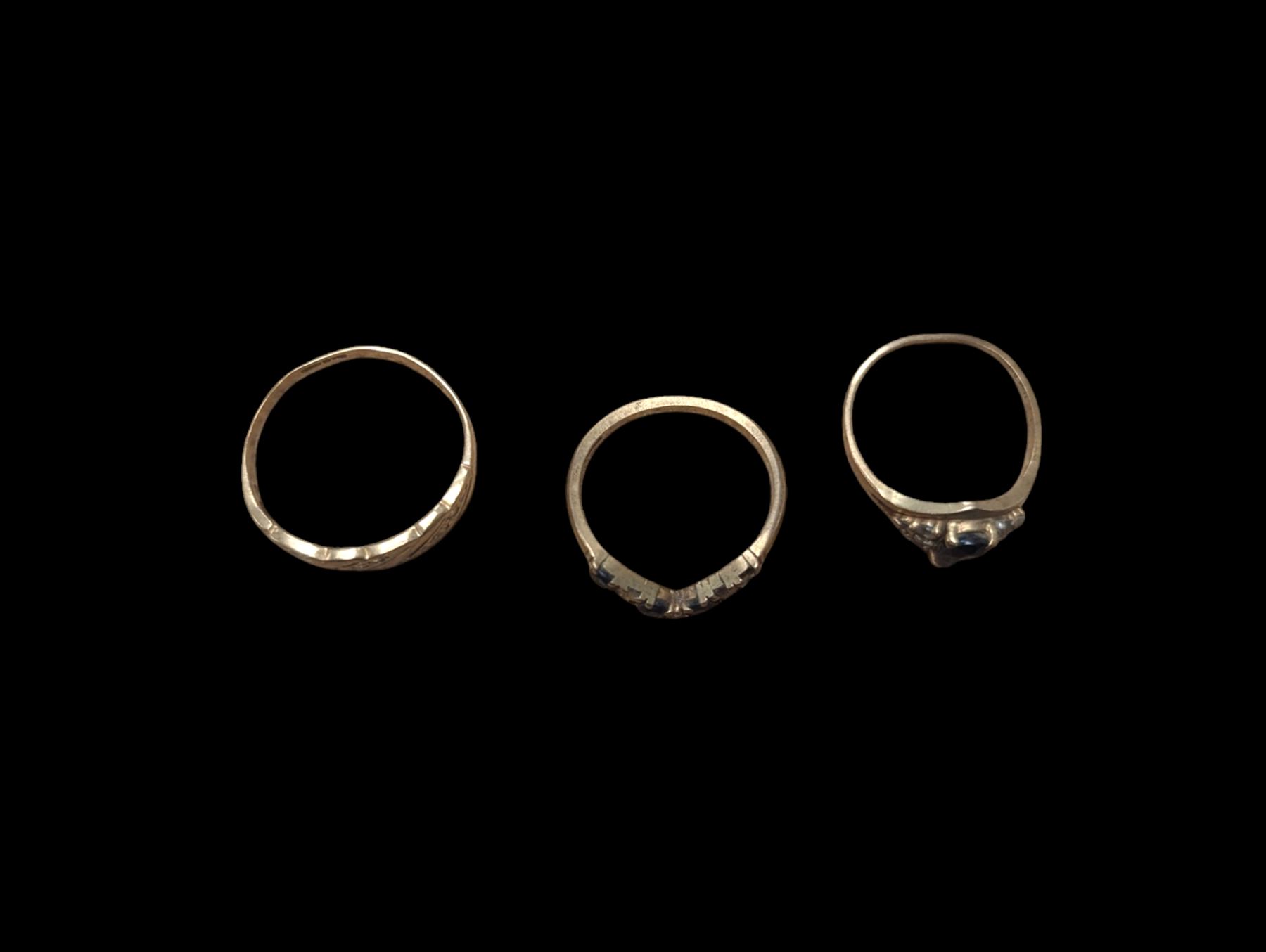 Three 9ct gold stone set rings, all hallmarked 