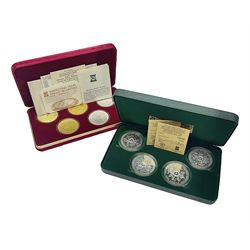 Queen Elizabeth II Isle of Man 1980 'Commemorating the 1980 Olympics' silver proof crown four coin set and 1979 '1000th Anniversary of Tynwald' silver proof crown five coin set, both sets cased with certificates 