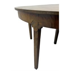 George III mahogany extending dining table, two D-ends with two leaves, on square tapering supports