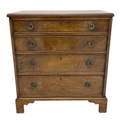 Small George III and later mahogany chest, moulded rectangular top over four graduating cock-beaded drawers, on bracket feet 