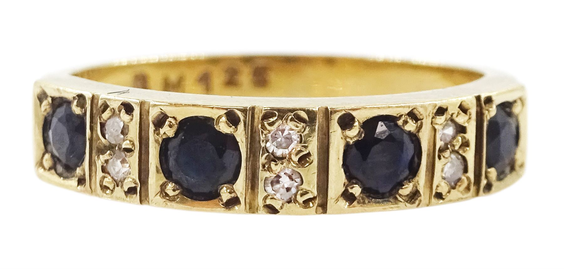 9ct gold sapphire and diamond half eternity ring, hallmarked