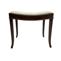 Mahogany rope twist jardiniere stand (H98cm); George III mahogany fold-over tea table (H75cm); occasional table with sectioned drawer (H72cm, W49cm, D37cm); upholstered stool (4)