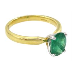 18ct gold single stone oval cut emerald ring, hallmarked, emerald approx 1.00 carat