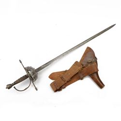 Spanish cup hilt officers sword, with 84cm single edge blade, with priced cup guard, overall L108cm 