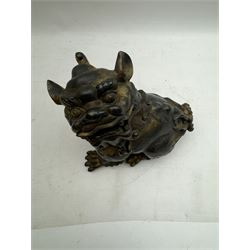 Incense burner modelled as a dog of foo, with hinged head, H15cm