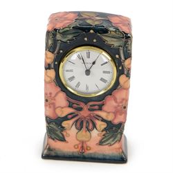 Moorcroft clock in Paradise Found pattern, with impressed mark beneath H15cm