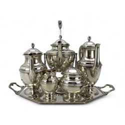 Early 20th century German five-piece silver-plated tea service on tray, by Wilhelm Wolff,   Pforzheim, tray L51cm 