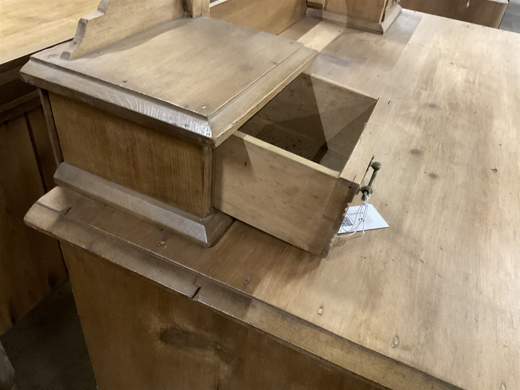 Edwardian pine dressing chest, raised back with rectangular swing mirror over trinket drawers, fitted with two short over two long drawers with Art Nouveau brass handles and carved rails - THIS LOT IS TO BE COLLECTED BY APPOINTMENT FROM THE OLD BUFFER DEPOT, MELBOURNE PLACE, SOWERBY, THIRSK, YO7 1QY