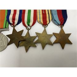 WWII group of six medals comprising 1939-45 Star, The Africa Star, The Italy Star, France and Germany Star, Defence Medal and War Medal 1939-45, awarded to 7899181 RAC C.W Hughes, together with two chevrons and ephemera relating to Charles William 'Bill' Hughes including Soldier's Release Book, photographs, certificates of transfers etc 