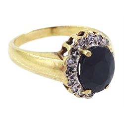 9ct gold oval cut sapphire and round brilliant cut diamond cluster ring, hallmarked