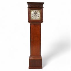 Mahogany - 8-day longcase clock, with a flat pediment and blind fret frieze beneath, squar...