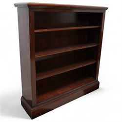 Robert Adam Furniture - Georgian design open bookcase, rectangular top with moulded edge, fitted with four shelves, on skirted base