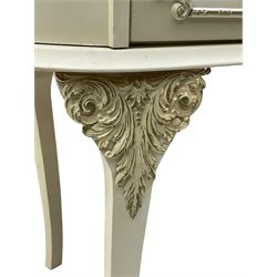 Mid-to-late 20th century cream and gilt kidney-shaped dressing table, fitted with five drawers, on cabriole supports 