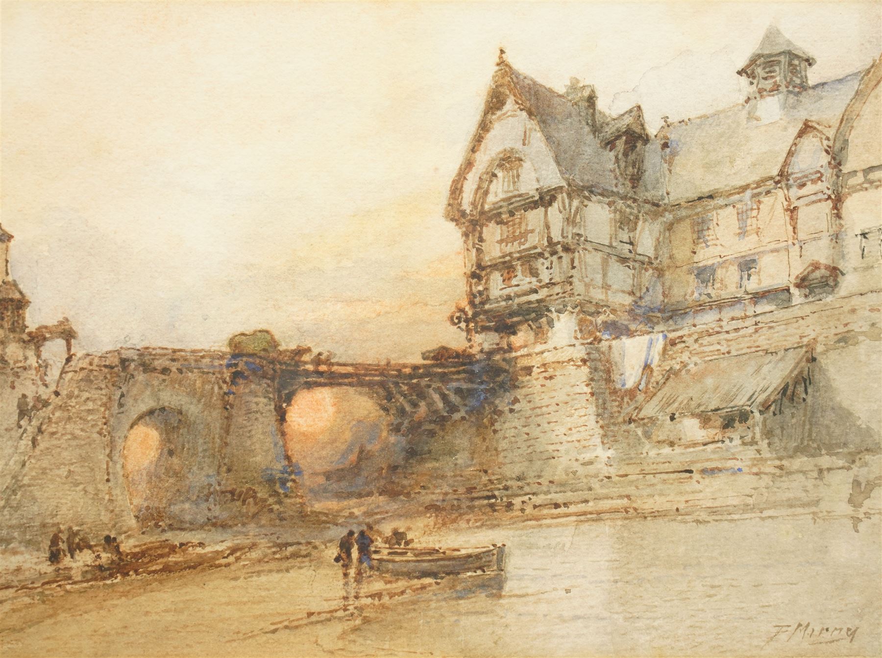 Paul Marny (French/British 1829-1914): Riverside Town in France, pair watercolours signed 21cm x 28cm (2)