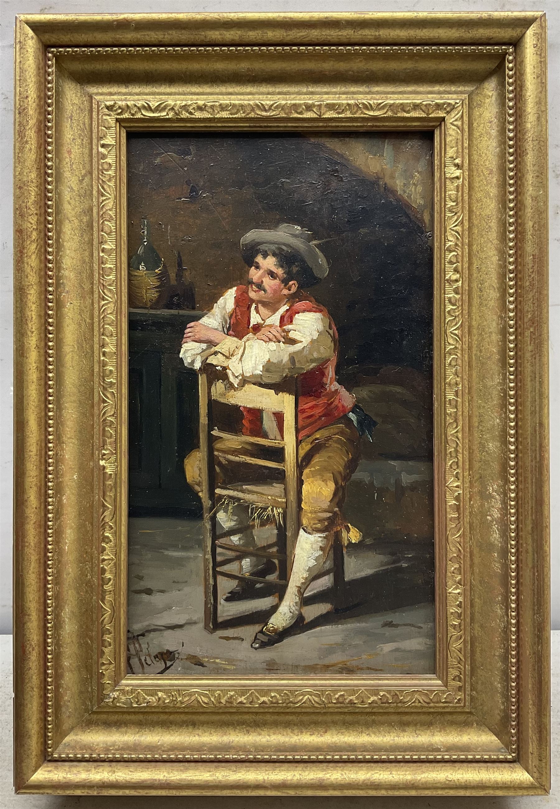 Francesco Peluso (Italian 1836-c1916): Gentleman Seated, oil on panel signed 28cm x 16cm 