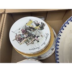 Emma Bridgewater wall clock, Country Artists kingfisher, Wedgwood Charnwood pattern tea service and a large collection of collectors plates and other ceramics and glassware, in six boxes