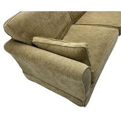 Three seat sofa (W200cm, H96cm, D100cm); and matching two-seat sofa (W180cm); upholstered in natural fabric