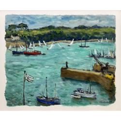 Eric Battista (French 1933-): 'Regatta Trieux Brittany France', oil on paper signed, titled verso 43cm x 51cm