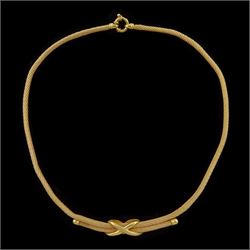 Portuguese 19ct gold mesh wire crossover necklace, hallmarked